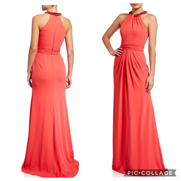 Theia Dresses & Skirts - Theia halter sleeveless beaded Neckline long evening Gown